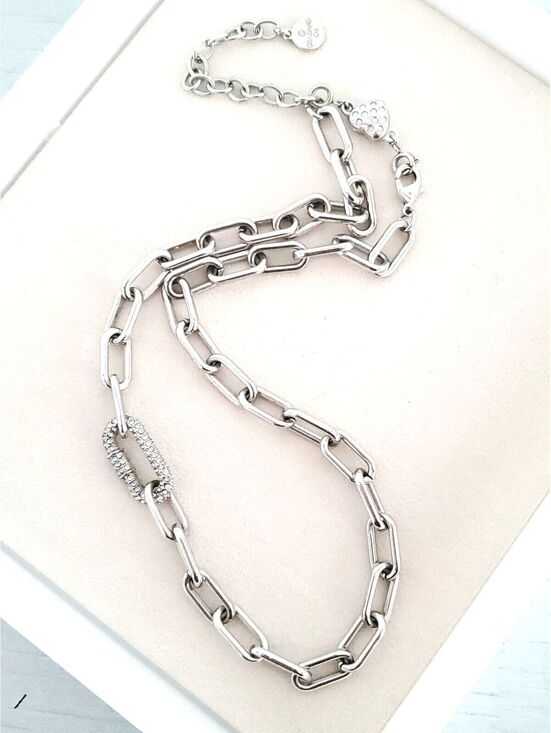 RJ Graziano Jewelry - Vintage RJ Graziano Italy Set Silver-Tone Paperclip Chain Necklace w/Crystals